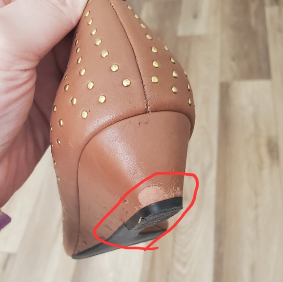 "me Too" tan leather peep-toe kitten wedges / low-heel shoes, size 8.5, GUC - Picture 9 of 10